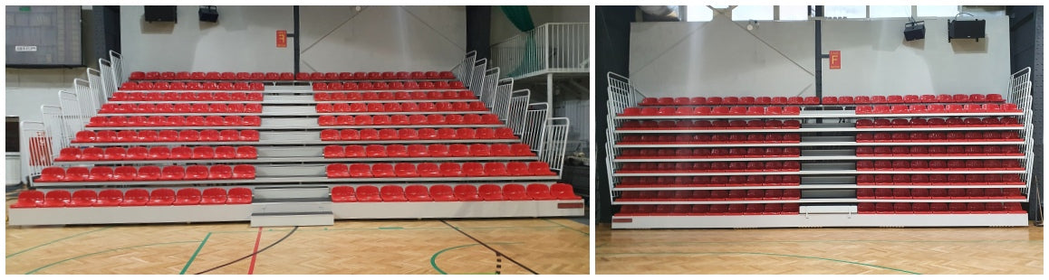 Teleskoipiskās tribīnes ar plastmsas sēdekļiem