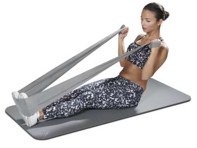 Fitnesa gumija 2.5 m, platums 15 cm, pelēka