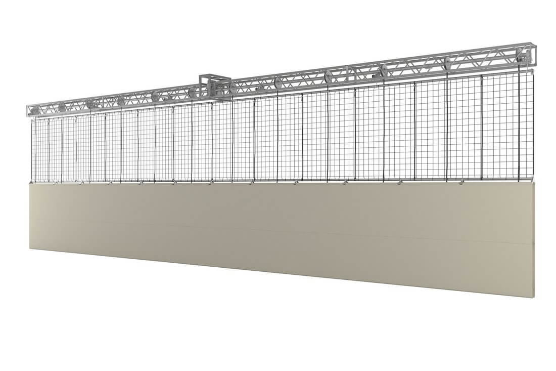 Sadalošais tīkls sporta zālē, PVC materiāls ar tīklu,, paceļams ar elektromotoru