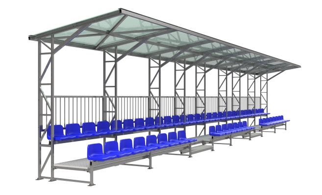 skatītāju tribīne ar jumtu sporta laukumiem un stadioniem
