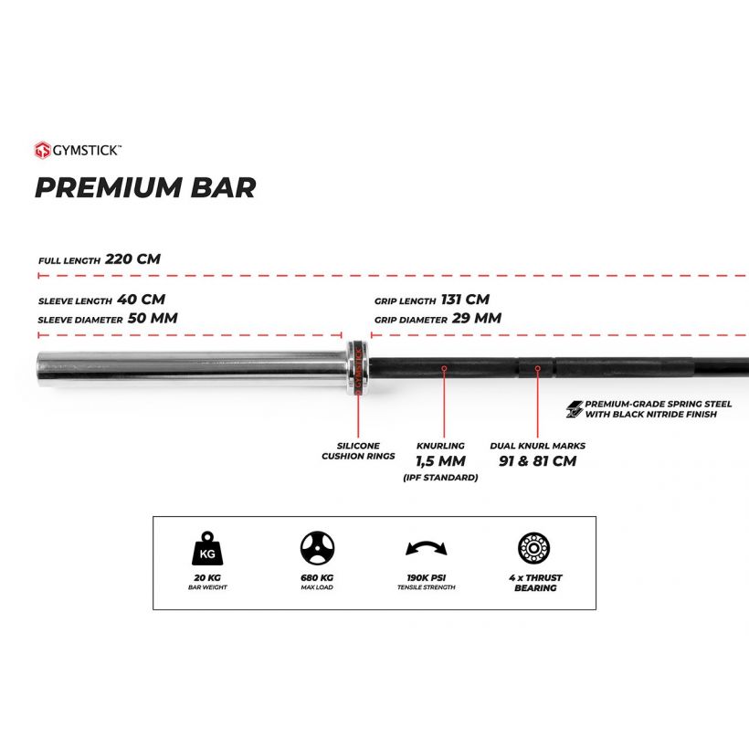 Svaru stienis Gymstick Premium 220 cm